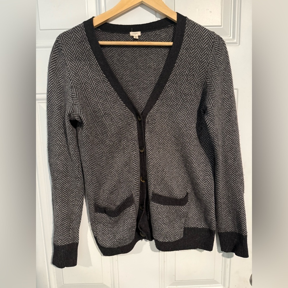 J. Crew Charcoal and Light Gray Herringbone Sweater